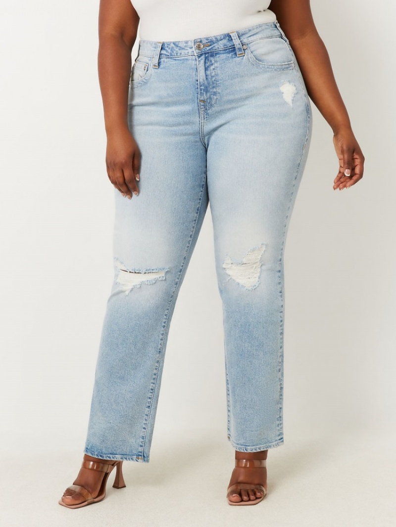 Big T & Super T Stitch True Religion Plus Sarah High Rise Droit Jean Femme Blanche Bleu Marine | DGJ-98721836