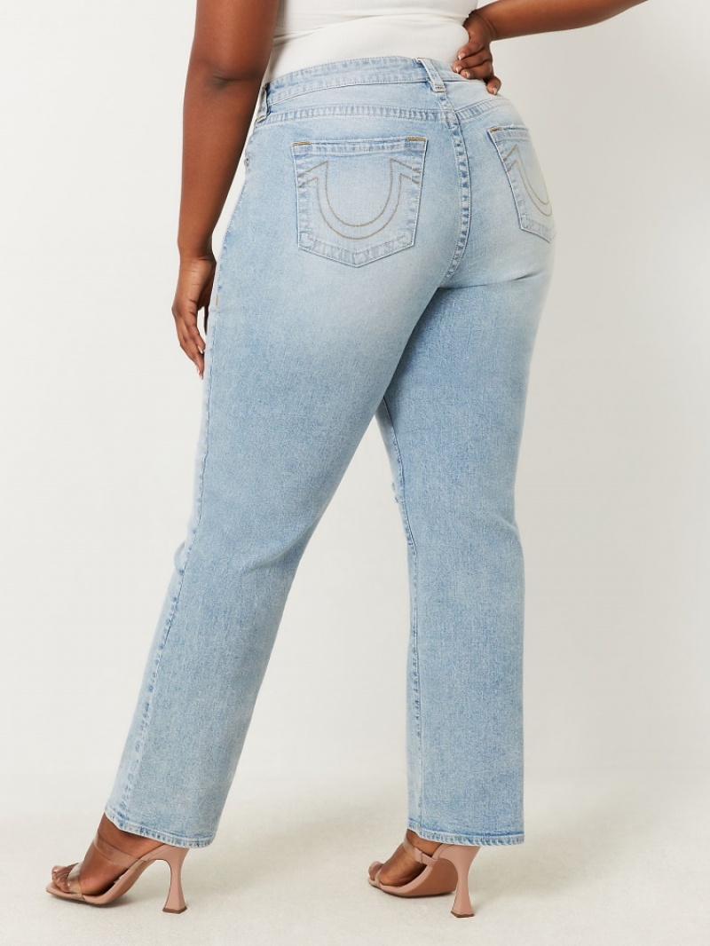 Big T & Super T Stitch True Religion Plus Sarah High Rise Droit Jean Femme Blanche Bleu Marine | DGJ-98721836