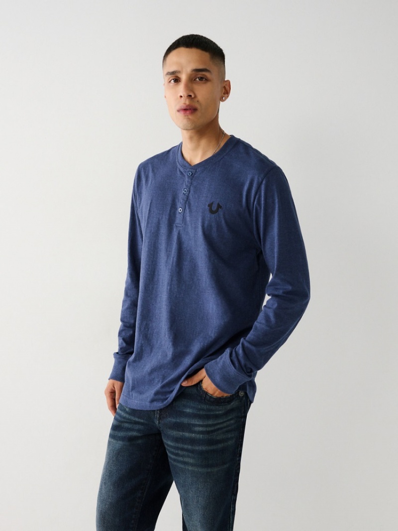 Chemises True Religion Logo Henley Shirt Homme Bleu Marine | VLB-75400830