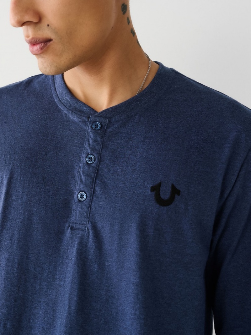 Chemises True Religion Logo Henley Shirt Homme Bleu Marine | VLB-75400830