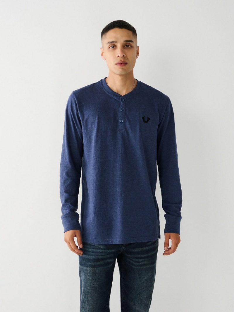 Chemises True Religion Logo Henley Shirt Homme Bleu Marine | VLB-75400830