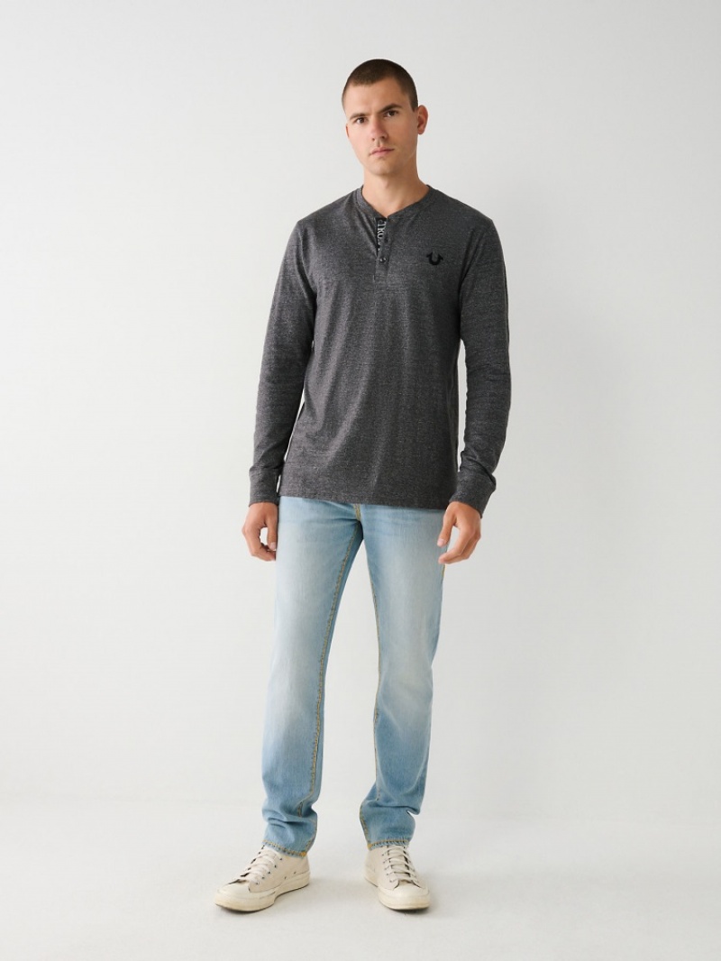 Chemises True Religion Logo Henley Shirt Homme Bleu | UZO-13478351