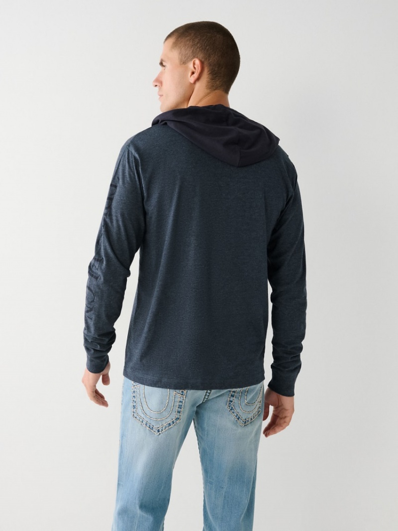 Chemises True Religion Encapuchonné Henley Shirt Homme Noir | WQN-07680537