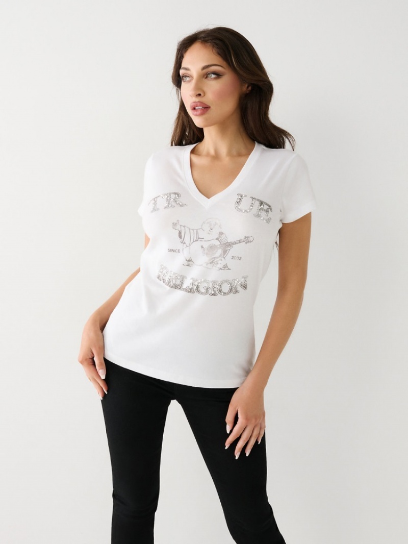 T Shirts True Religion Crystal Buddha V Femme Beige | PAR-24283418