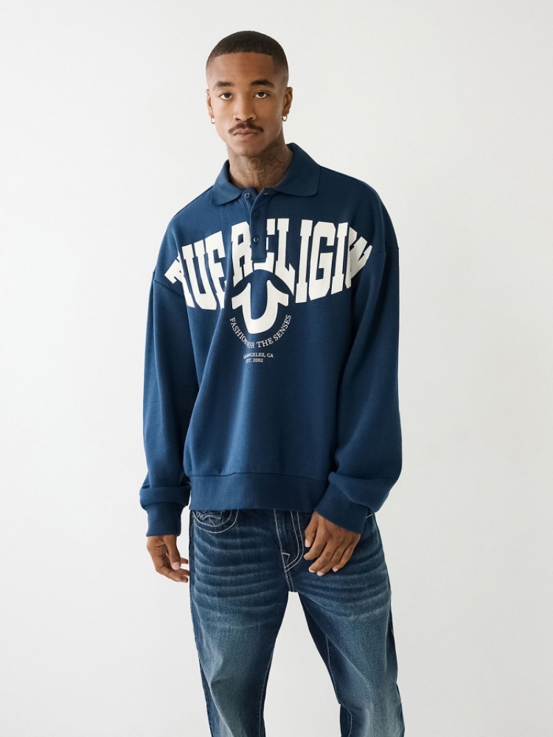 Sweat a Capuche True Religion Tr Logo Rugby Homme Bleu Marine | TOY-49466179