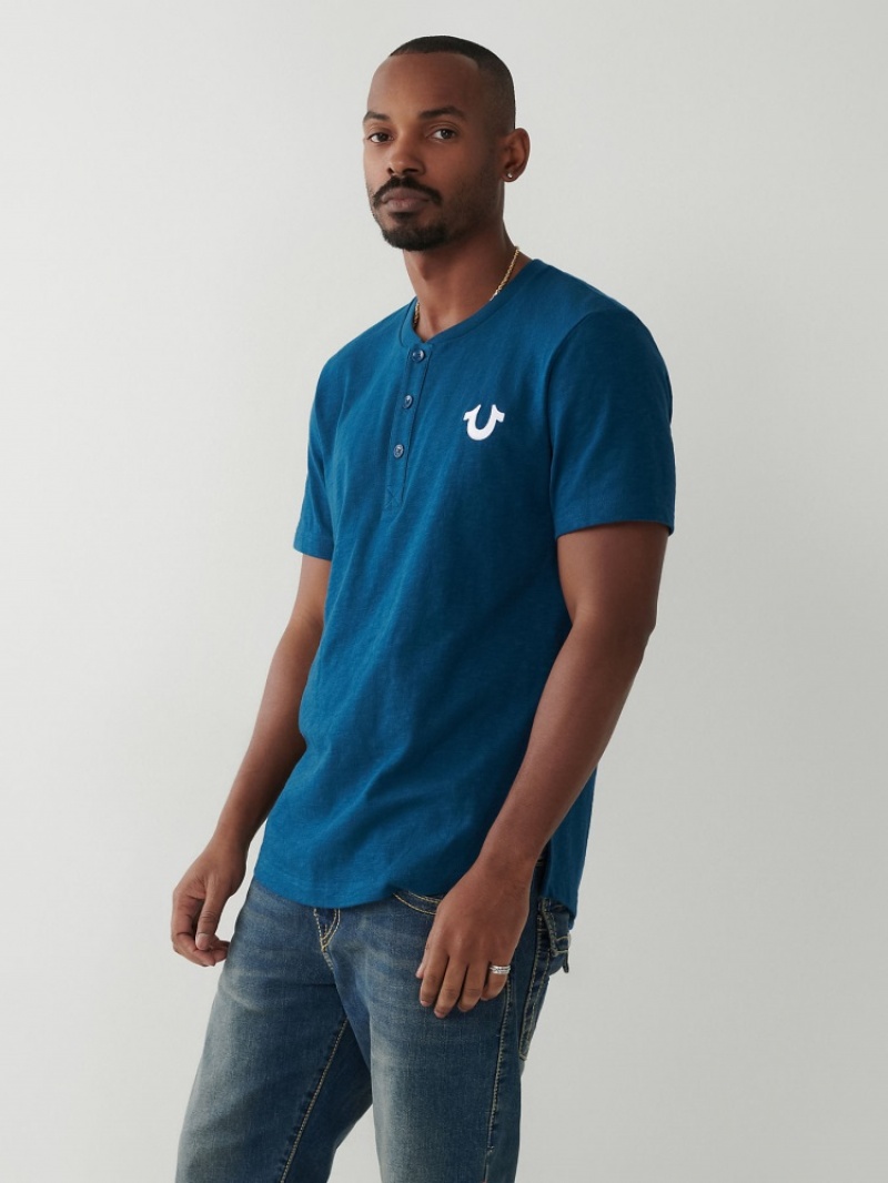 Chemises True Religion Henley Tee Homme Bleu Marine | YGE-00585470