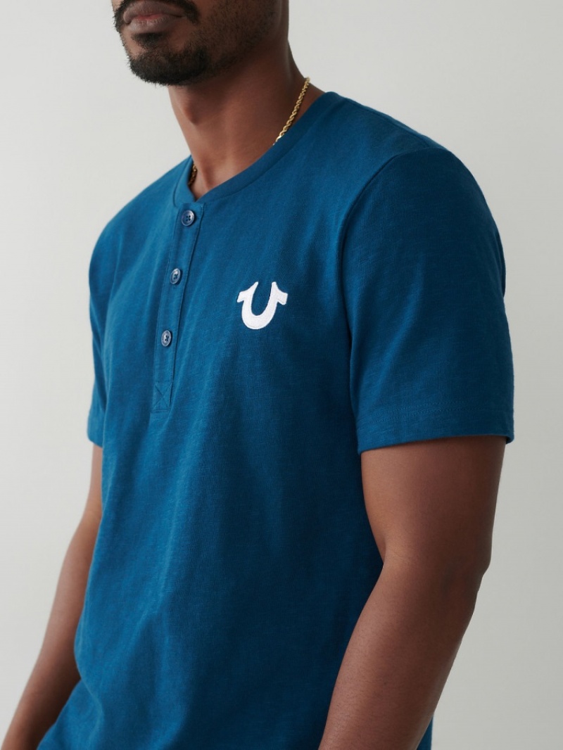 Chemises True Religion Henley Tee Homme Bleu Marine | YGE-00585470