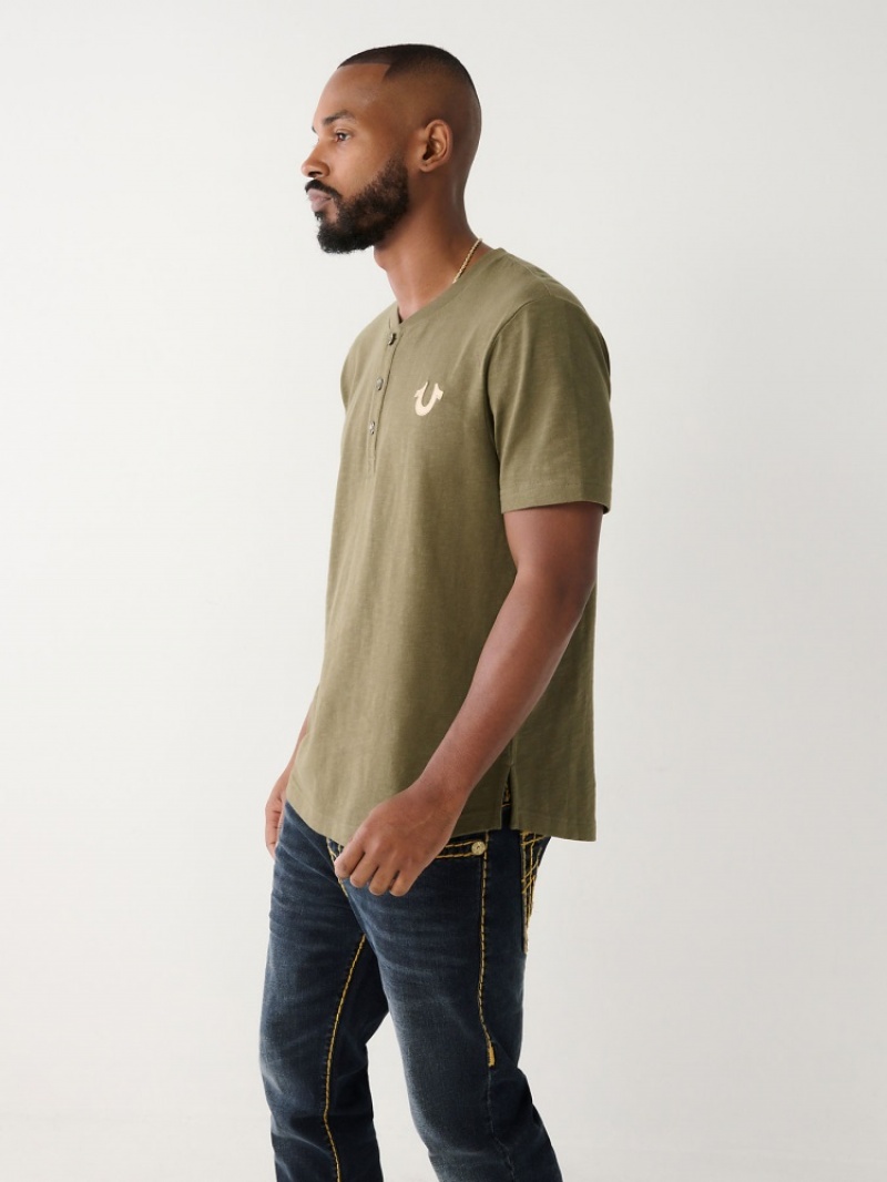 Chemises True Religion Henley Tee Homme Bleu | QJK-70127483