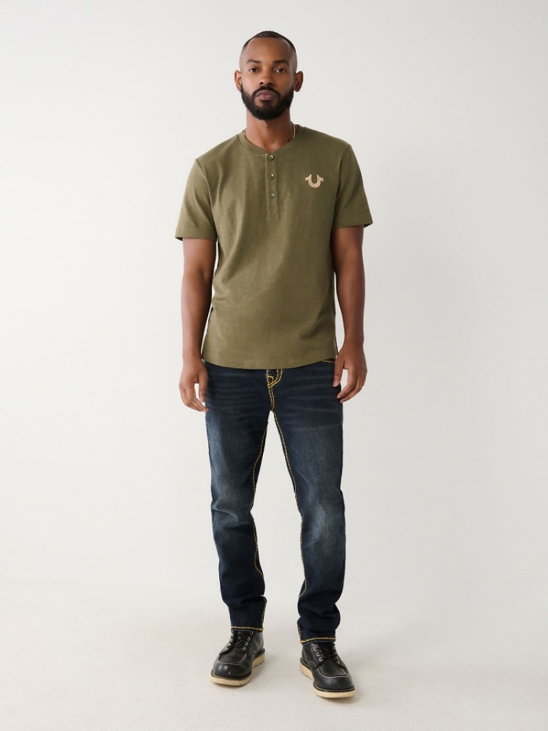 Chemises True Religion Henley Tee Homme Bleu | QJK-70127483