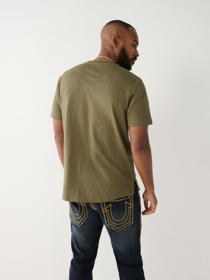 Chemises True Religion Henley Tee Homme Bleu | QJK-70127483