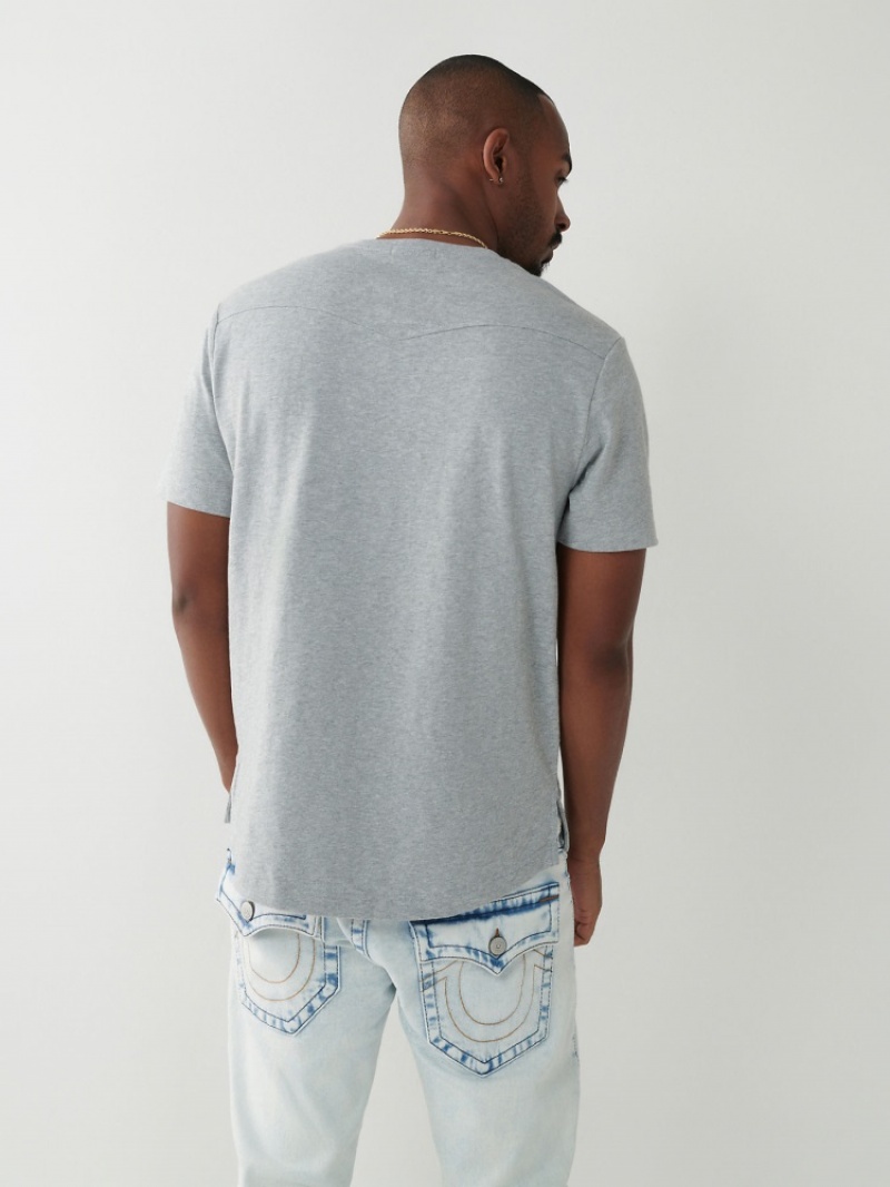 Chemises True Religion Henley Tee Homme Blanche Bleu Marine | XTG-03835766