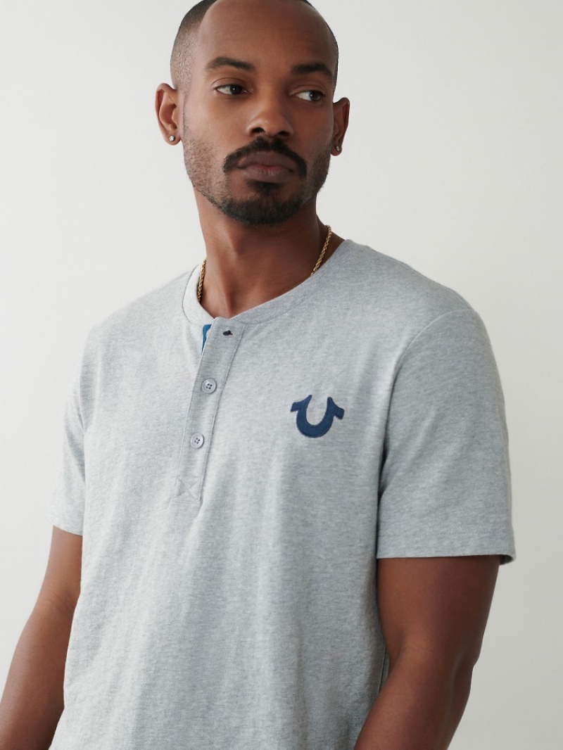 Chemises True Religion Henley Tee Homme Blanche Bleu Marine | XTG-03835766