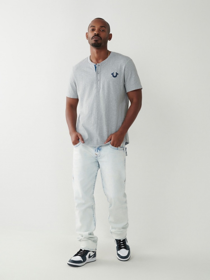 Chemises True Religion Henley Tee Homme Blanche Bleu Marine | XTG-03835766