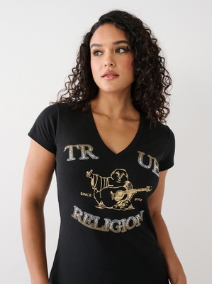 T Shirts True Religion Crystal Buddha V Femme Bleu | HXH-37720149