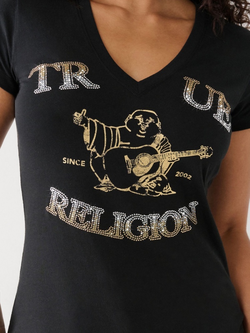 T Shirts True Religion Crystal Buddha V Femme Bleu | HXH-37720149