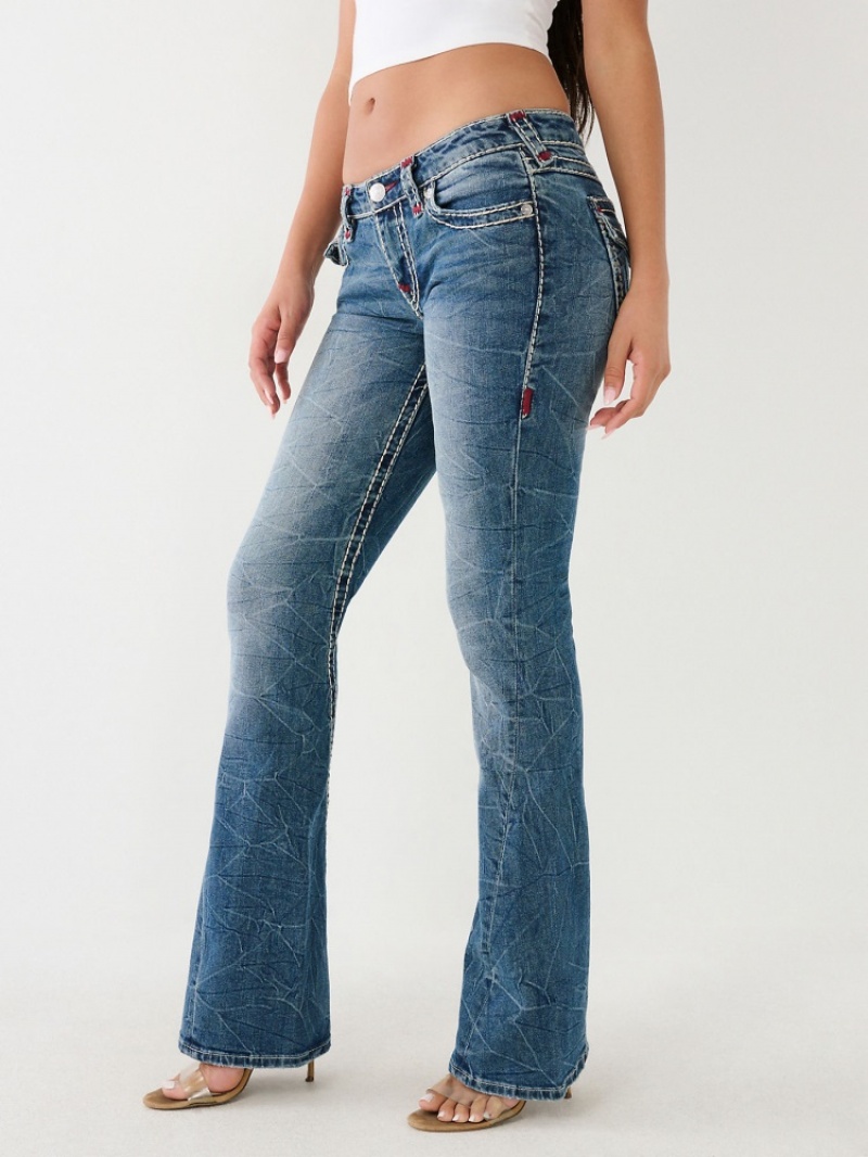 Big T & Super T Stitch True Religion Joey Super T Low Rise Flare Jean Femme Blanche Bleu | EJZ-85651411