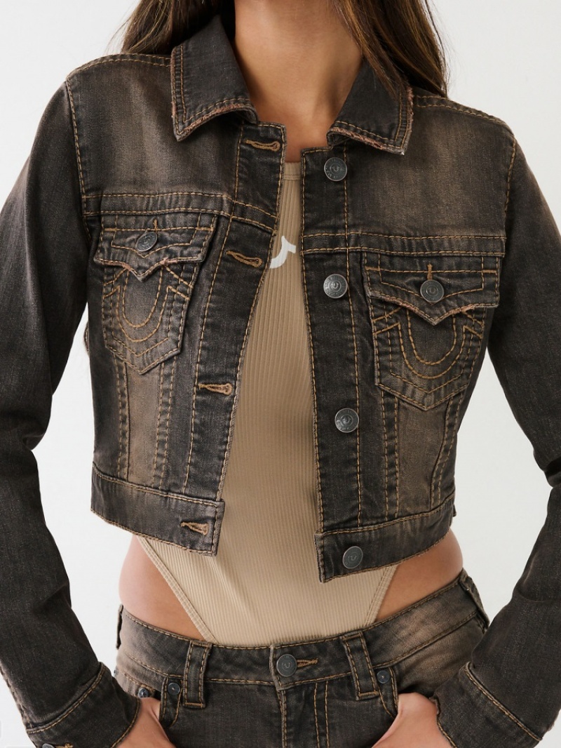 Big T & Super T Stitch True Religion Jimmy Big T Crop Denim Jacket Femme Bleu Marine | FFU-39909450