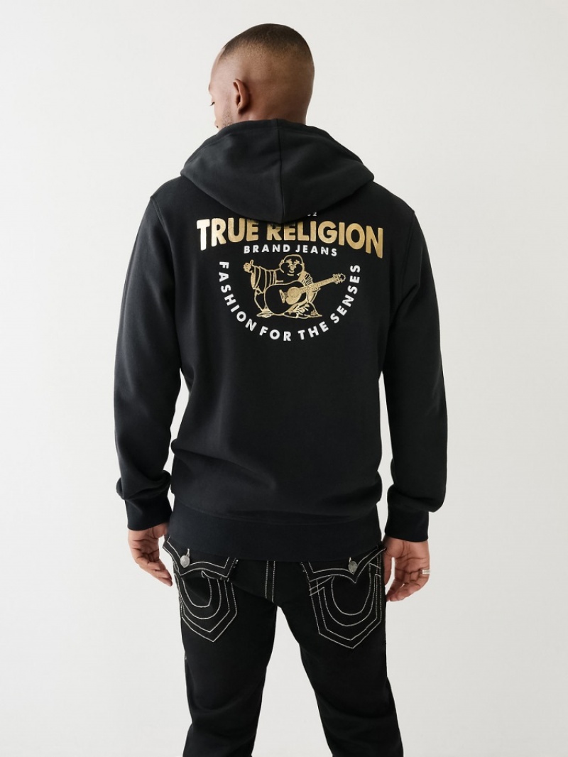 Sweat a Capuche True Religion Metallic Buddha Logo Zip Homme Blanche Bleu | SYE-87424567