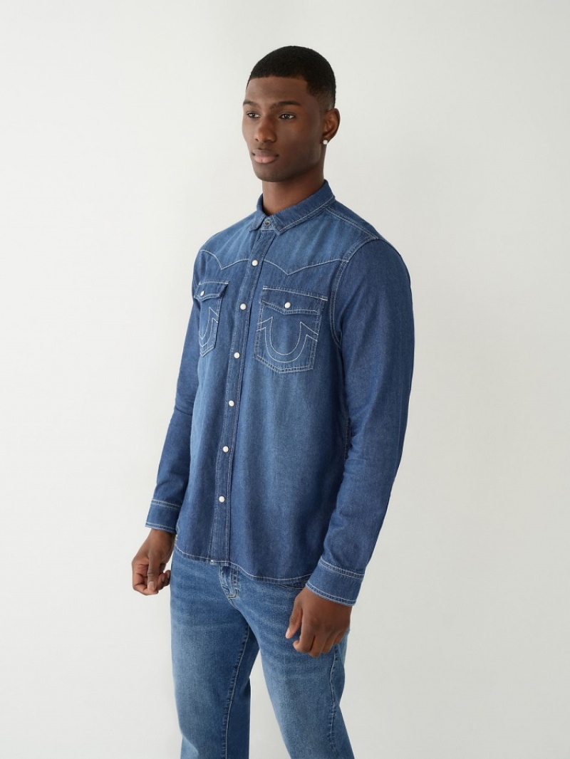 Chemises True Religion Chambray Western Shirt Homme Noir | JQU-68740446