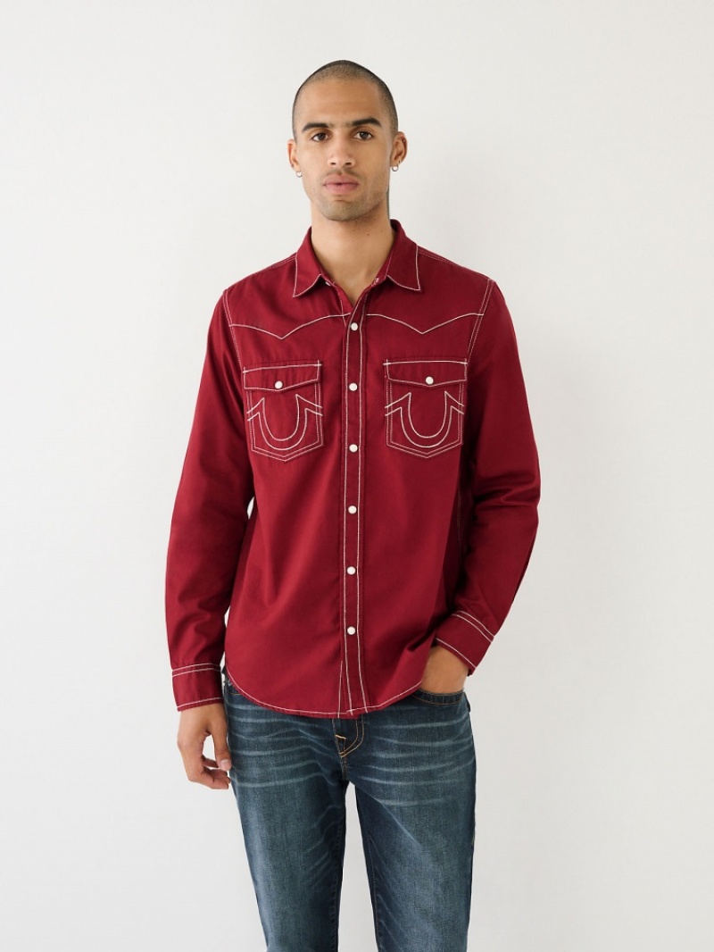 Chemises True Religion Big T Western Shirt Homme Blanche Bleu | IQL-33783567