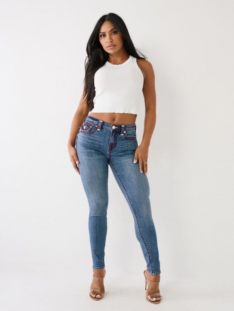 Big T & Super T Stitch True Religion Jennie Super T Curvy Mince Jean Femme Blanche Bleu Marine | CFI-73493149