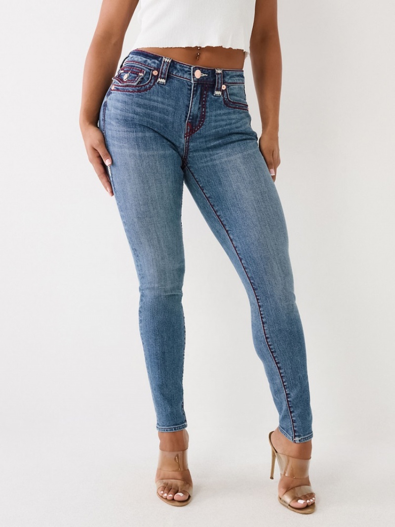 Big T & Super T Stitch True Religion Jennie Super T Curvy Mince Jean Femme Blanche Bleu Marine | CFI-73493149