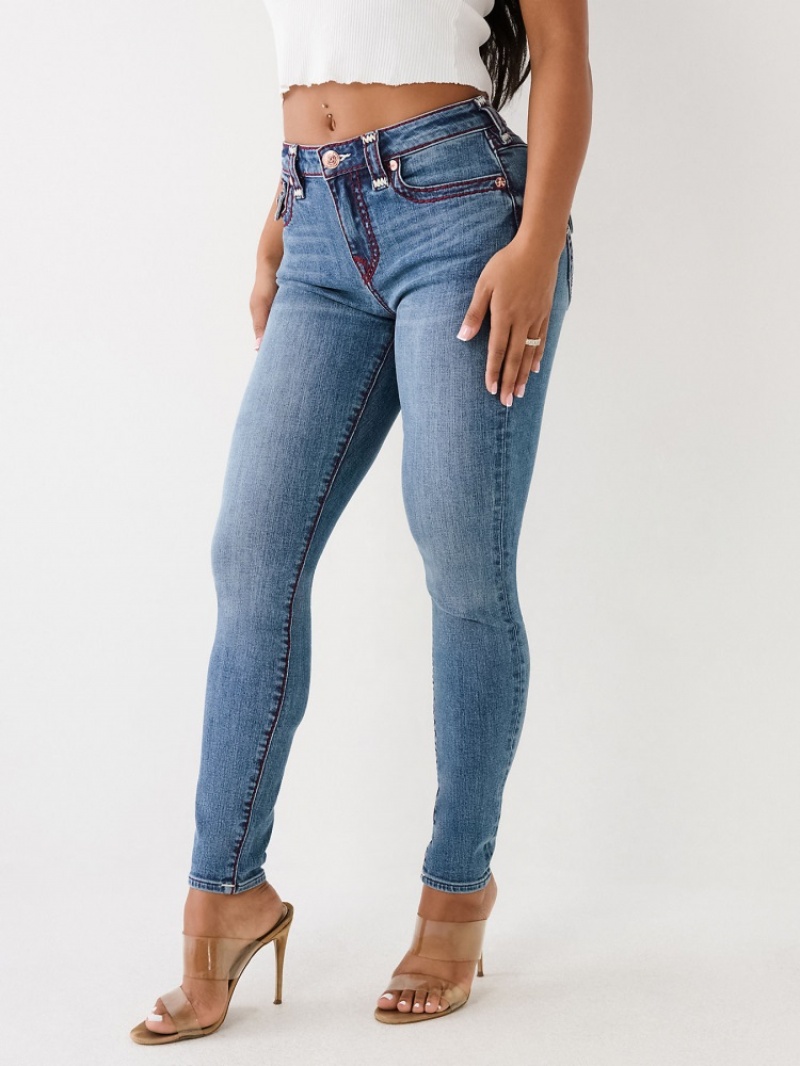 Big T & Super T Stitch True Religion Jennie Super T Curvy Mince Jean Femme Blanche Bleu Marine | CFI-73493149