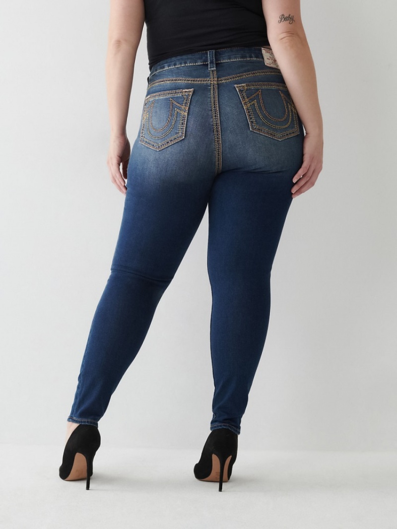 Big T & Super T Stitch True Religion Jennie Super Q Curvy Mince Jean Femme Bleu | ZJO-16051693