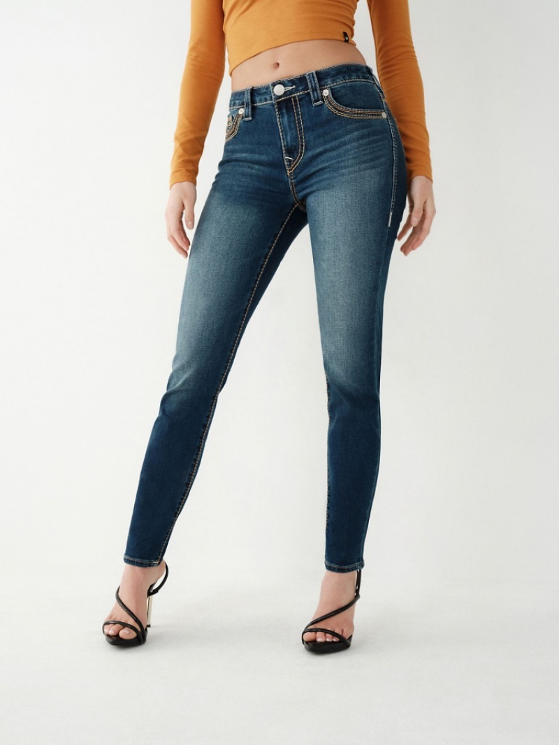 Big T & Super T Stitch True Religion Jennie Super Q Curvy Mince Jean Femme Bleu | ZJO-16051693