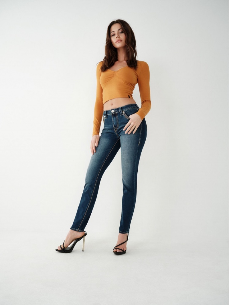 Big T & Super T Stitch True Religion Jennie Super Q Curvy Mince Jean Femme Bleu | ZJO-16051693