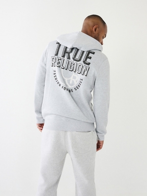 Sweat a Capuche True Religion Logo Zip Homme Blanche Bleu Marine | PFN-93004683