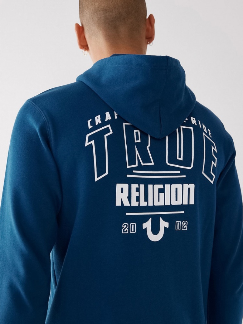 Sweat a Capuche True Religion Logo Zip Homme Blanche Noir | FNS-79831475