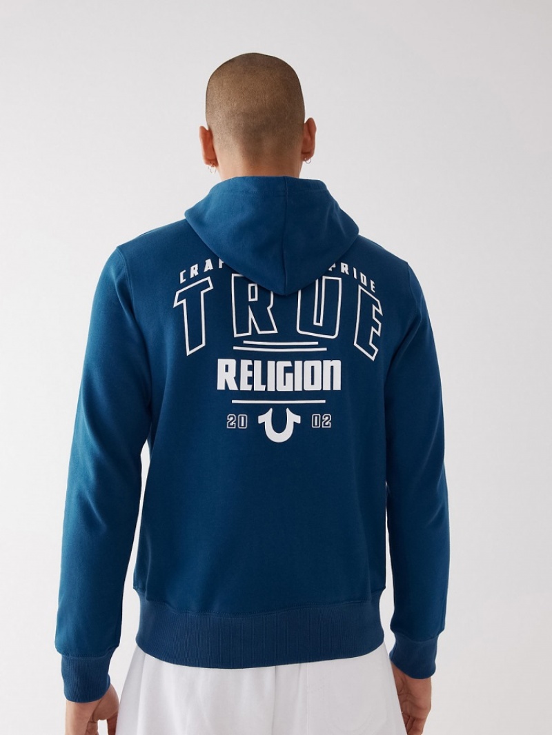 Sweat a Capuche True Religion Logo Zip Homme Blanche Noir | FNS-79831475