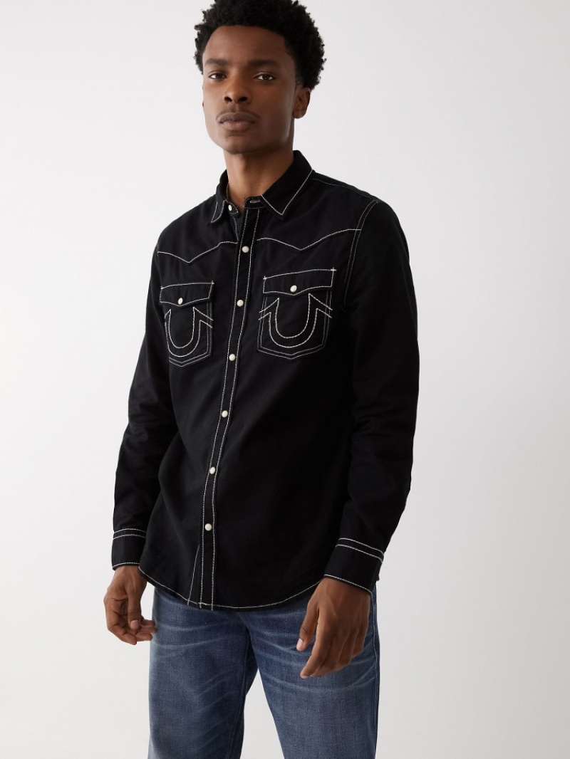 Chemises True Religion Big T Western Shirt Homme Bleu | LDU-32203234