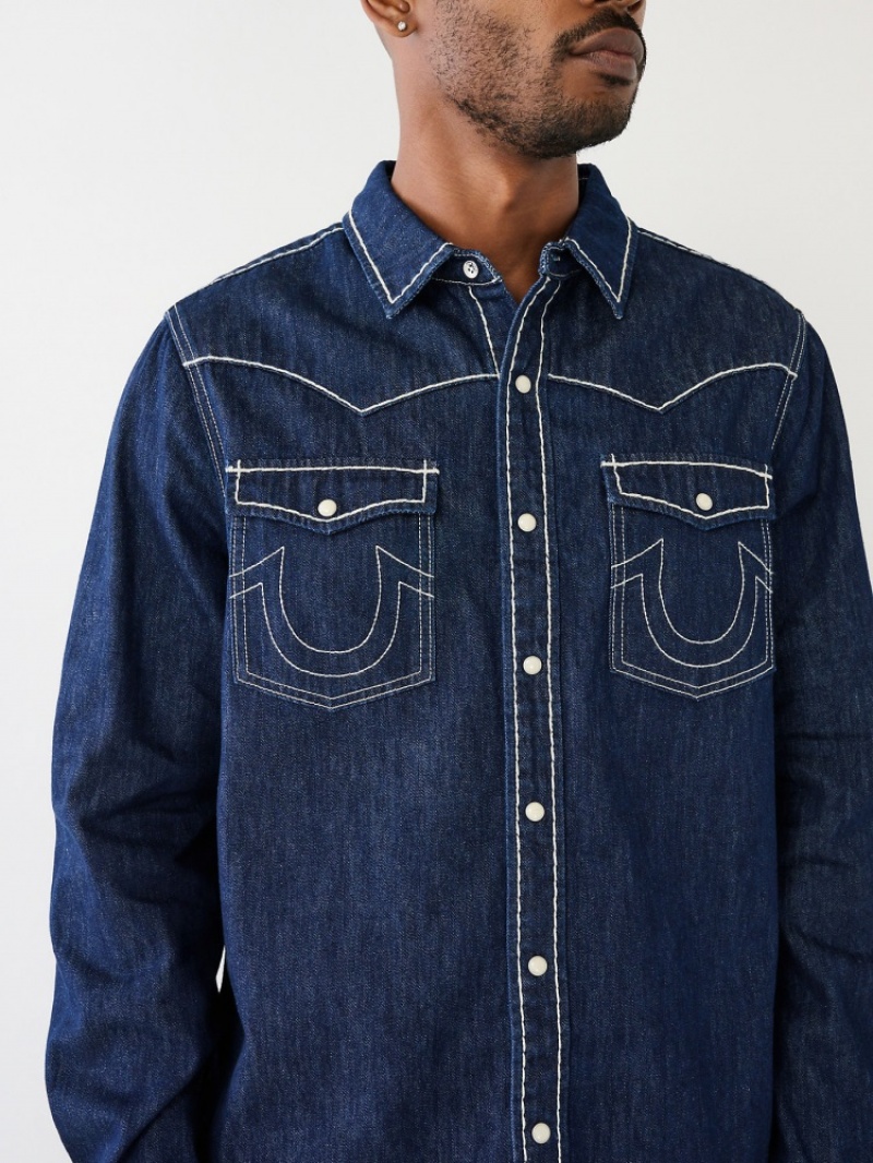 Chemises True Religion Big T Western Denim Shirt Homme Noir | XDD-37096307