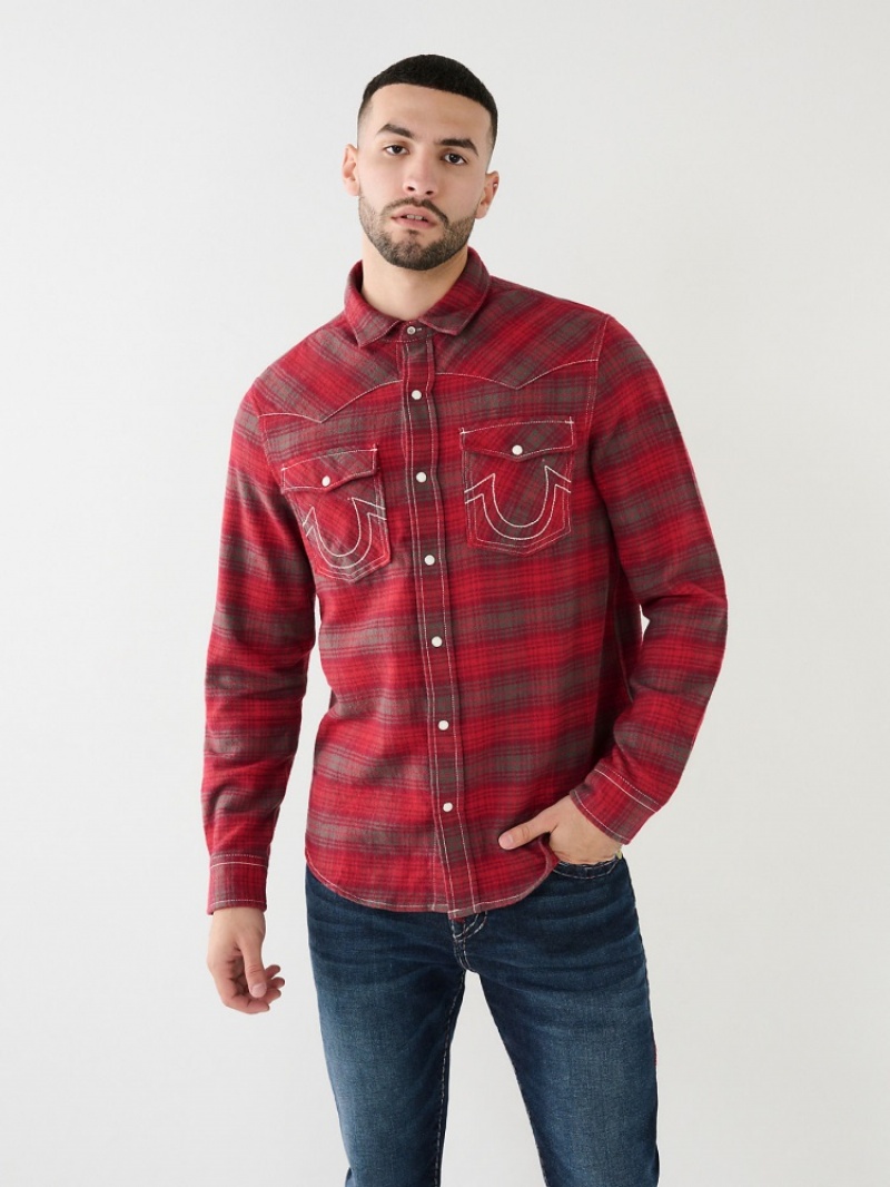 Chemises True Religion Plaid Big T Western Shirt Homme Blanche Bleu Marine | RNC-15106437