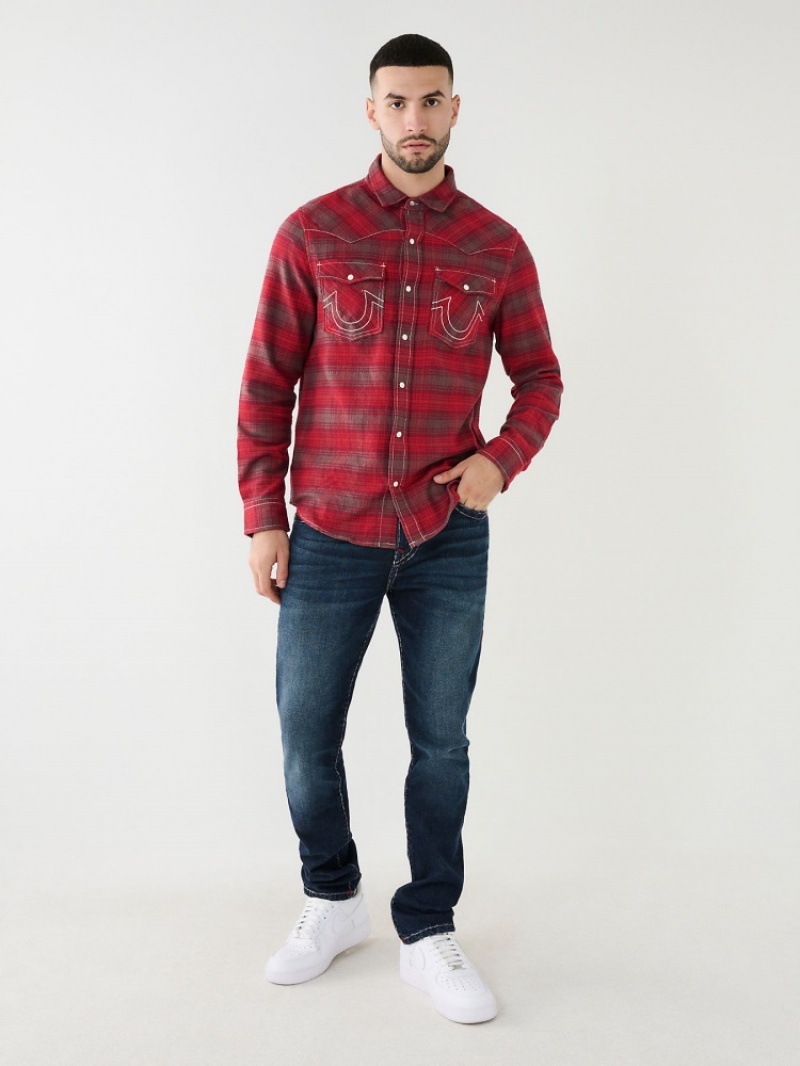 Chemises True Religion Plaid Big T Western Shirt Homme Blanche Bleu Marine | RNC-15106437