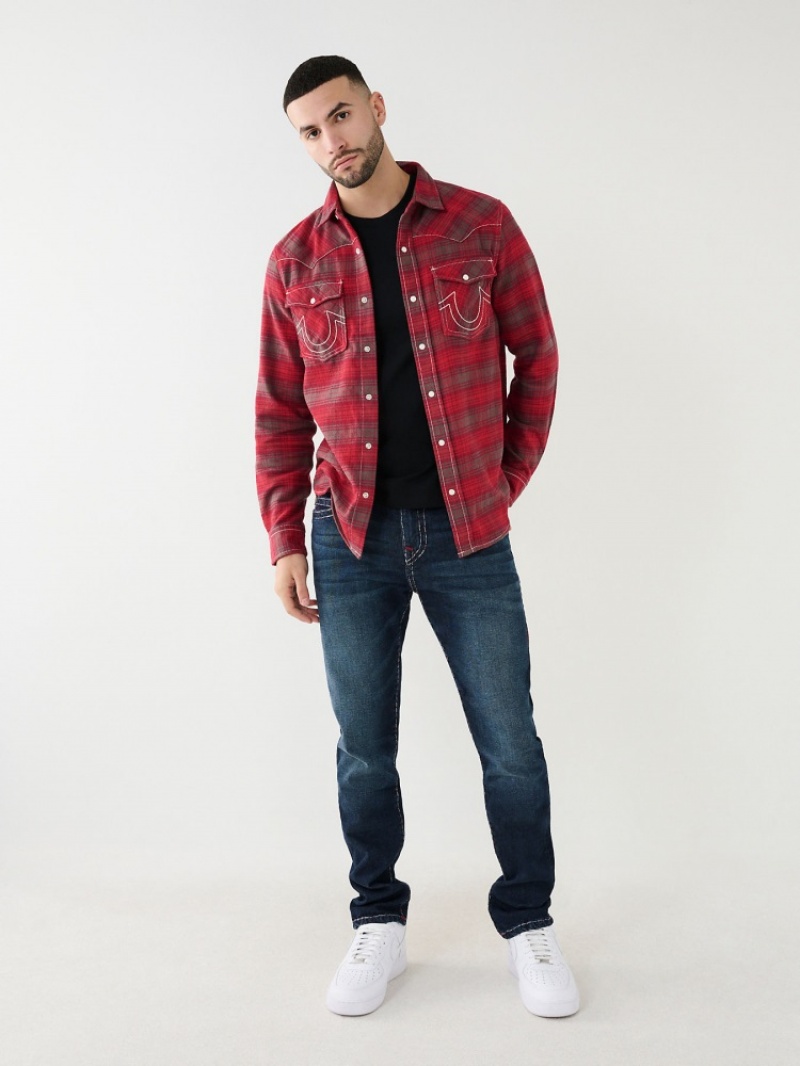 Chemises True Religion Plaid Big T Western Shirt Homme Blanche Bleu Marine | RNC-15106437