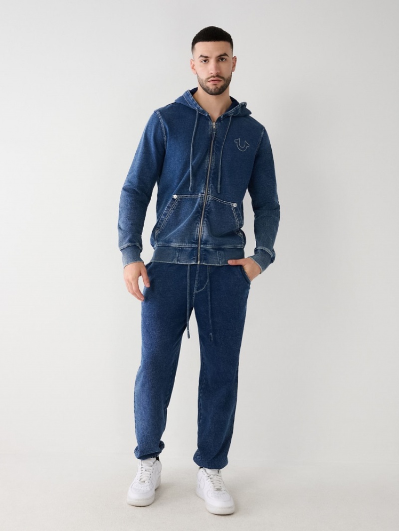 Sweat a Capuche True Religion Indigo Big T Zip Homme Bleu | SOU-75757020