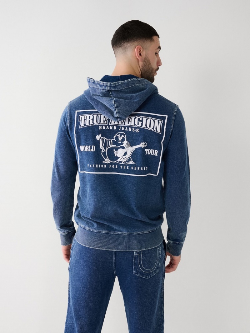 Sweat a Capuche True Religion Indigo Big T Zip Homme Bleu | SOU-75757020