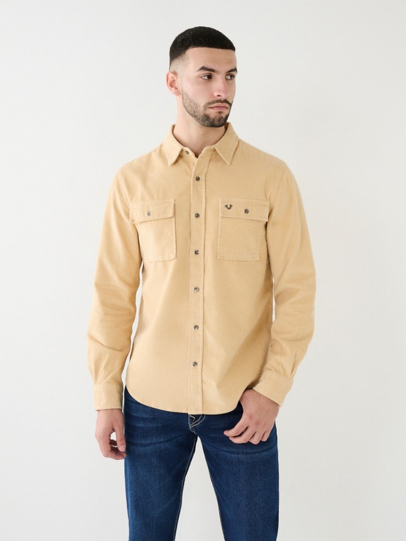 Chemises True Religion Corduroy Flap Utility Shirt Homme Vert Olive | VTW-13235333