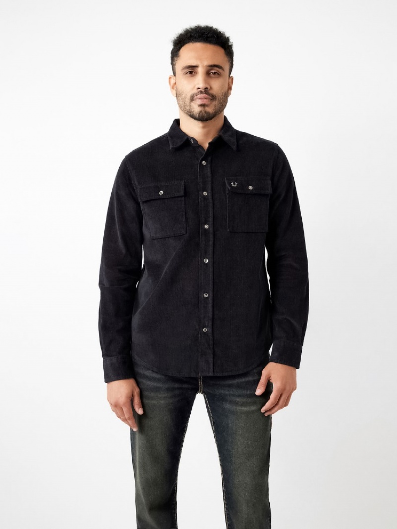 Chemises True Religion Corduroy Flap Utility Shirt Homme Bleu | ZPC-94505890