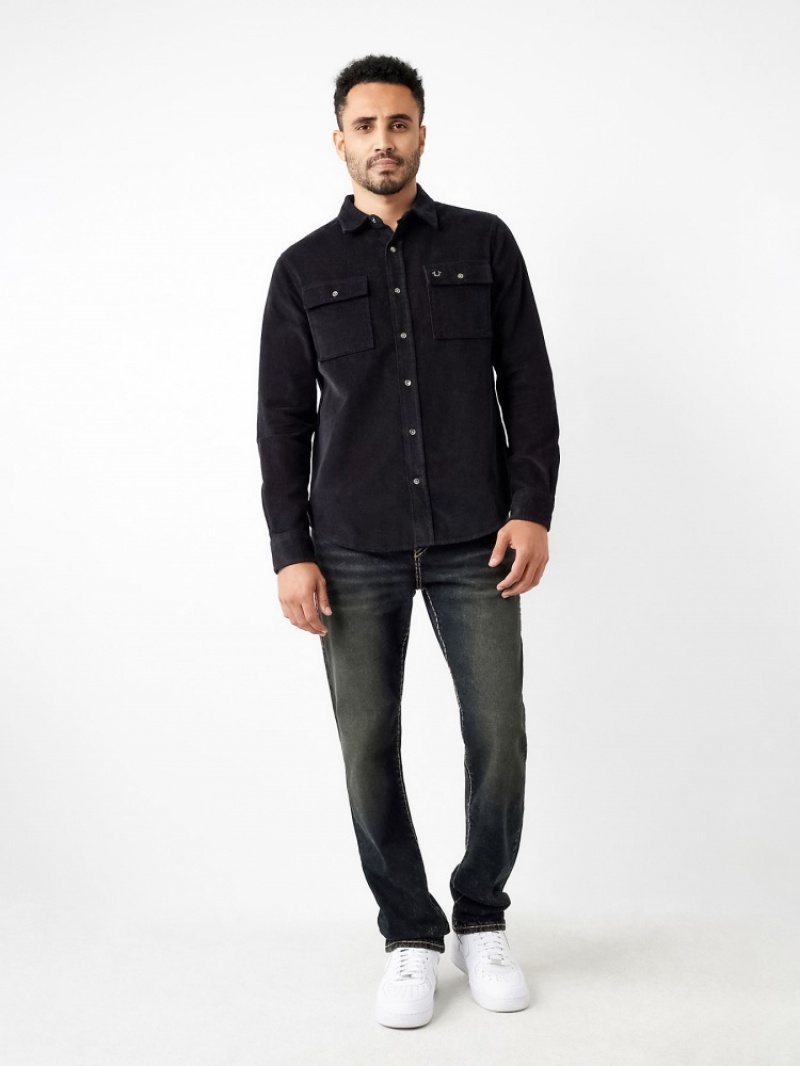 Chemises True Religion Corduroy Flap Utility Shirt Homme Bleu | ZPC-94505890