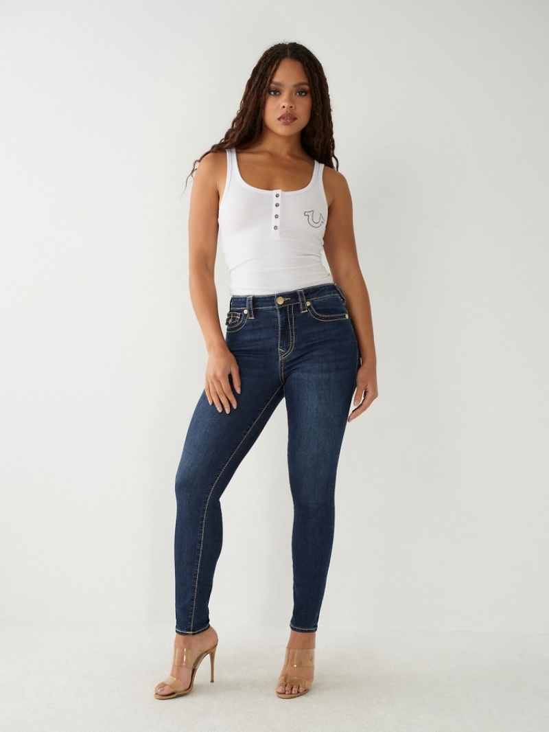 Big T & Super T Stitch True Religion Halle Big T High Rise Super Mince Jean Femme Blanche Bleu | JTK-77788151