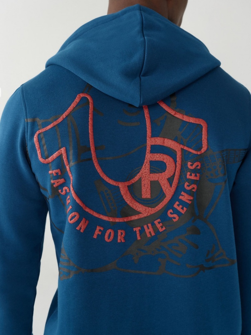 Sweat a Capuche True Religion Horseshoe Zip Homme Bleu | LSE-30900556