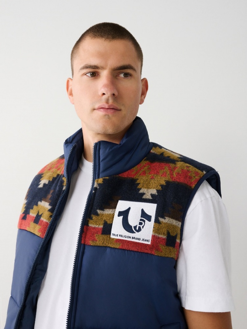 Gilet Puffer True Religion Southwestern Homme Bleu | KUU-08647424