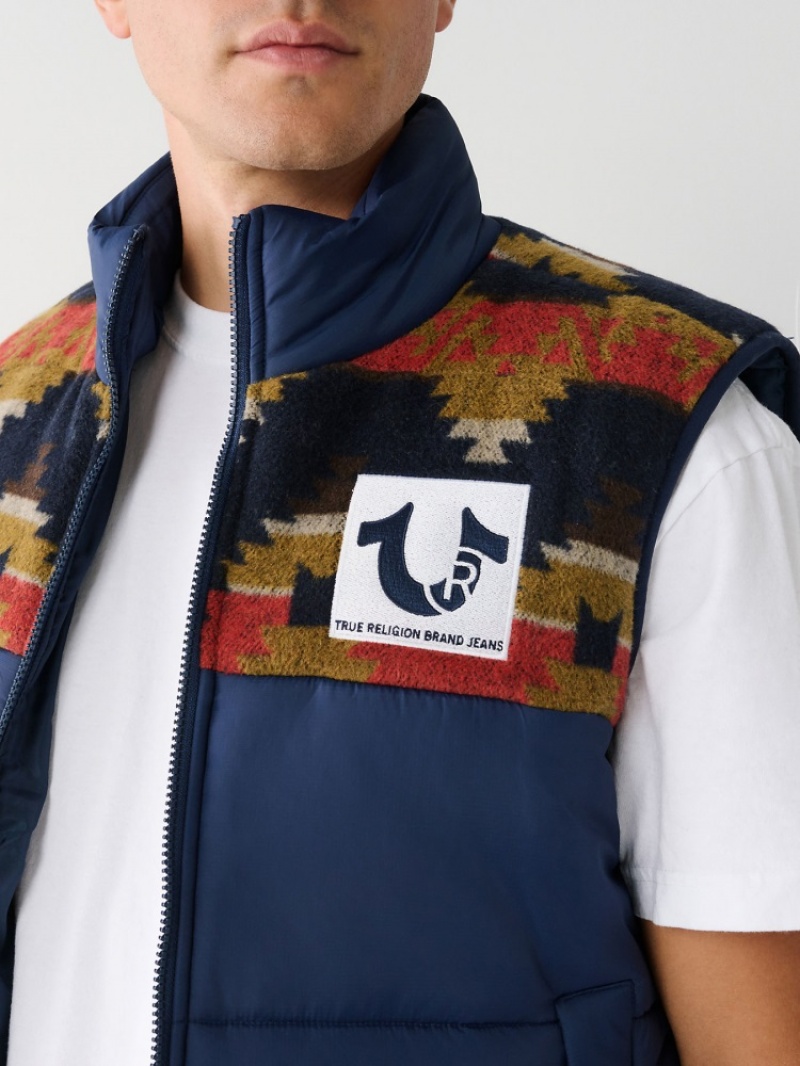 Gilet Puffer True Religion Southwestern Homme Bleu | KUU-08647424