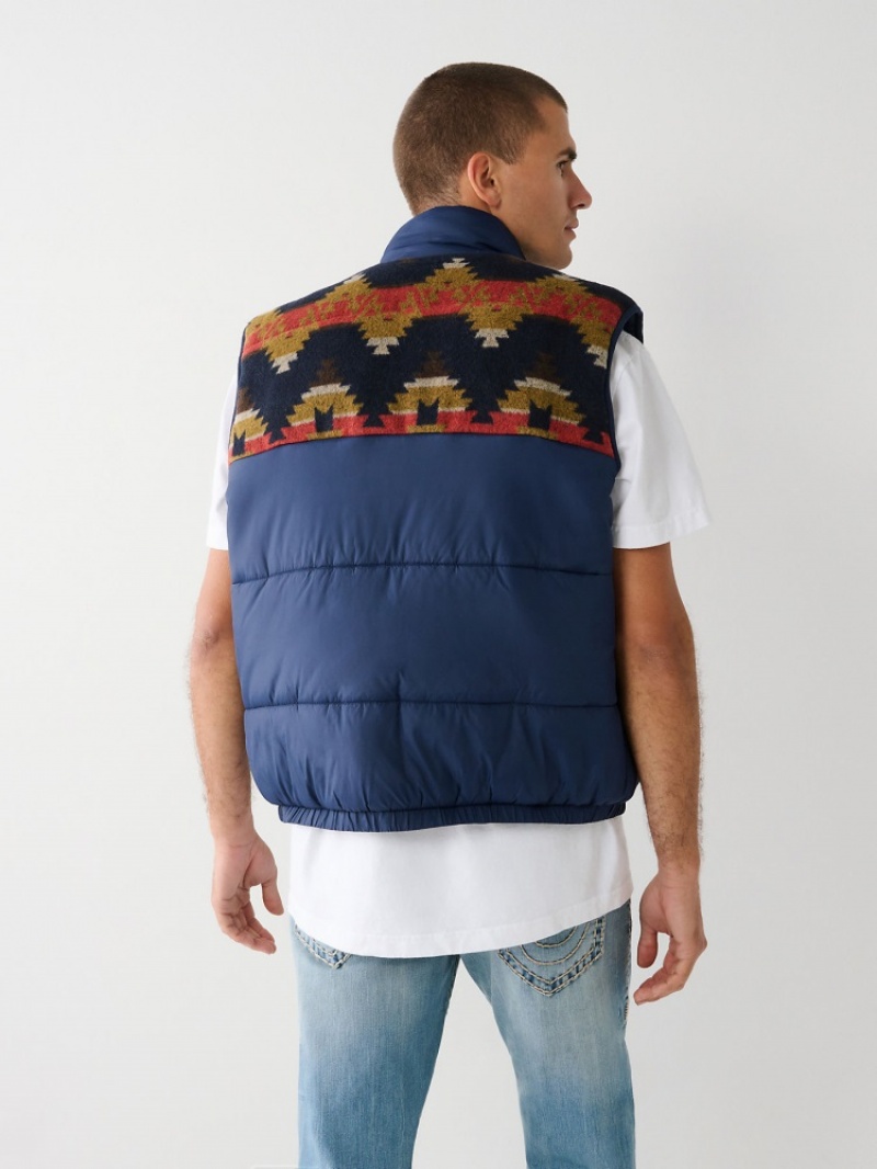 Gilet Puffer True Religion Southwestern Homme Bleu | KUU-08647424