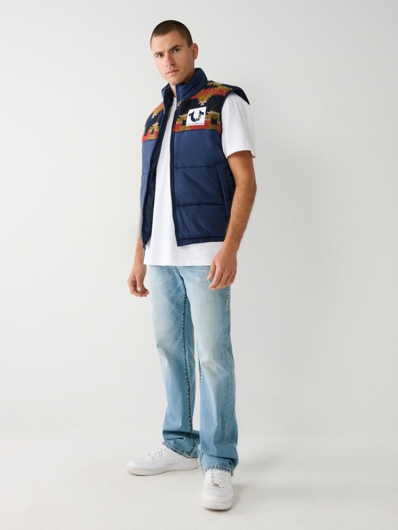 Gilet Puffer True Religion Southwestern Homme Bleu | KUU-08647424