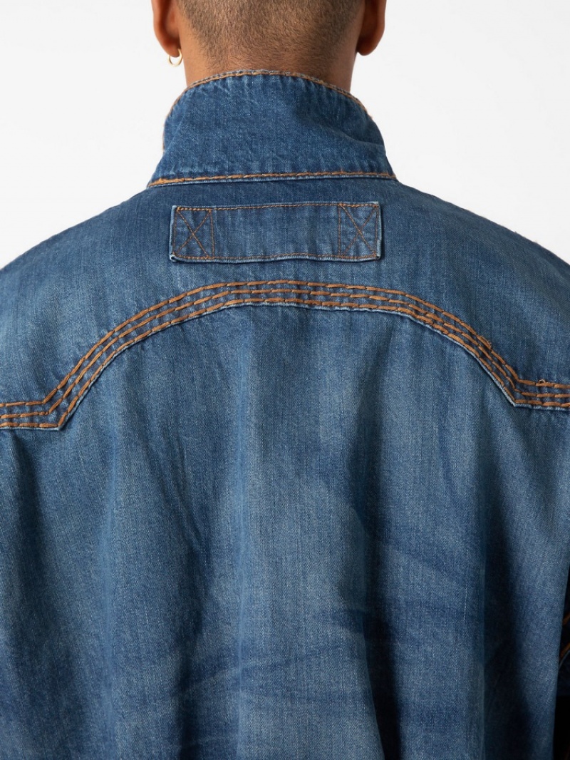 Veste Bomber True Religion Sebastien Ami X True Religion Western Jacket Super T Homme Blanche Bleu | HPP-43250787